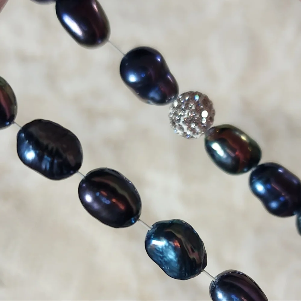 Bracelet Cultured Pearl Blue and Gold with Rhinestones Set